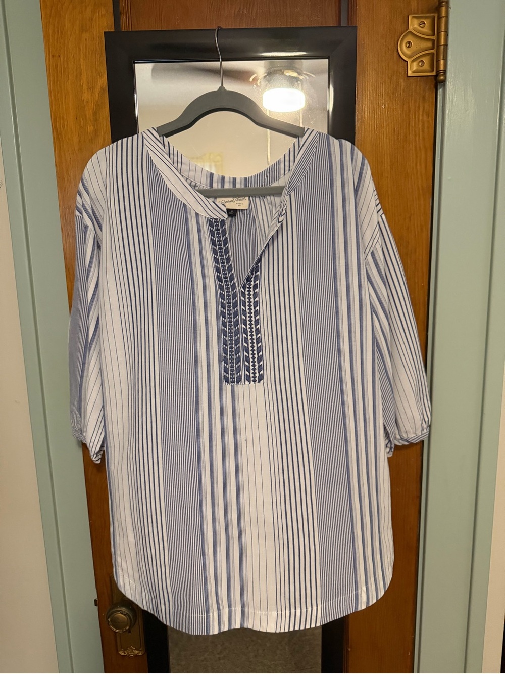 Universal Thread Blue & White Striped Tunic with Embroidered Placket